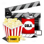 Movie Theme with Clapperboard, Soda Can and Popcorn